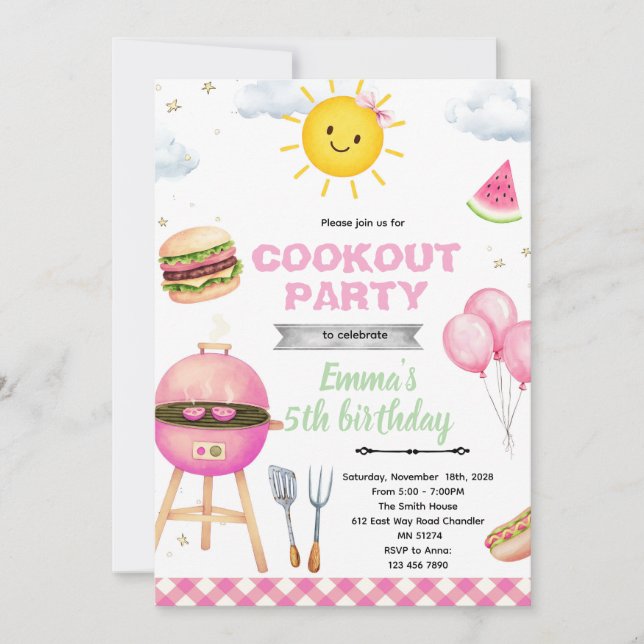 Cookout Birthday girl Invitation Inbjudningar (Framsida)