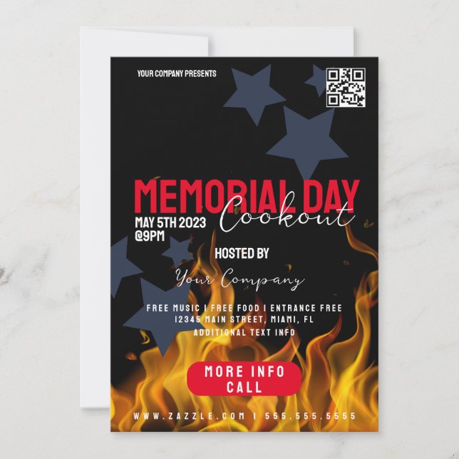 COOKOUT Minnesdag-evenemang Patriotiska flygblad Inbjudningar (Framsida)