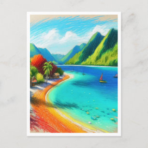 Cooks Bay, Moorea, Fransk Polynesia Watercolor Vykort