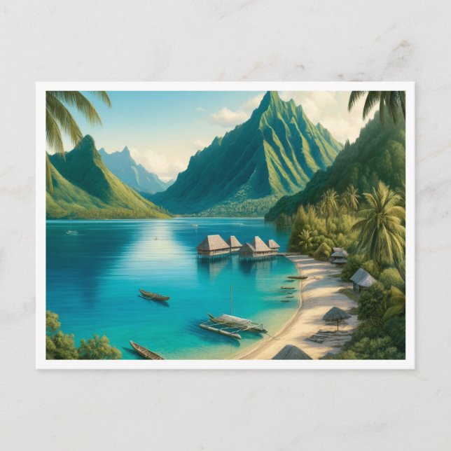 Cooks Bay, Moorea, Fransk Polynesia Watercolor Vykort (Framsida)