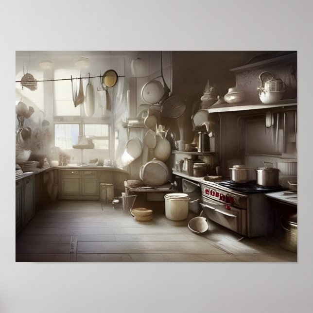 Cooks Kitchen Scene Digital Art Poster (Framsidan)