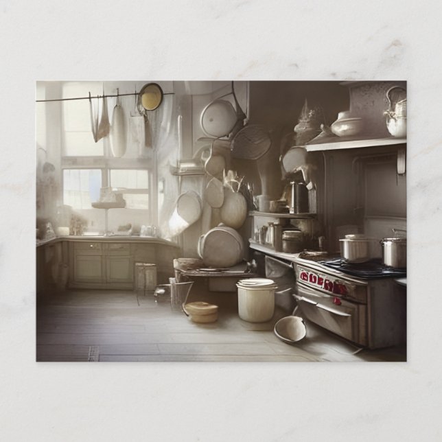 Cooks Kitchen Scene Digital Art Vykort (Framsida)