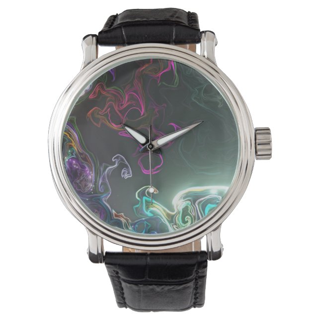 Cool Abstract Neon Liquid Art Black Armbandsur (Framsida)