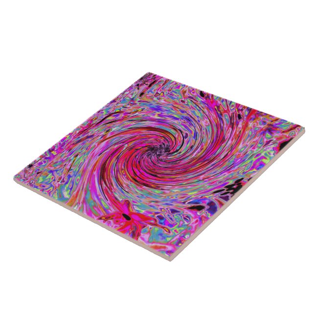 Cool Abstract Retro Hot Pink and Red Floral Swirl Kakelplatta (Sidan)