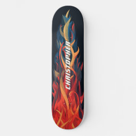 Cool Abstrakt Eld Flamma Orange Blå Mini Skateboard Bräda 18,5 Cm