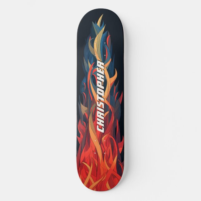 Cool Abstrakt Eld Flamma Orange Blå Mini Skateboard Bräda 18,5 Cm (Framsida)