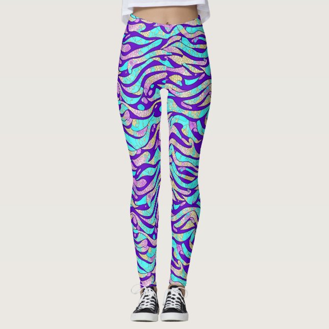 Cool abstrakt färgrik blå geometrisk mönster   leggings (Framsida)
