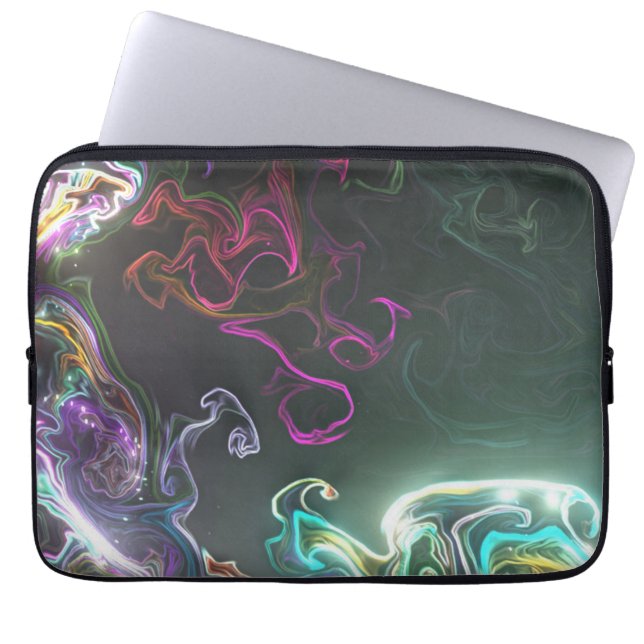 Cool Abstrakt Neon Flytande Konst Svart Laptop Fodral (Framsidan)