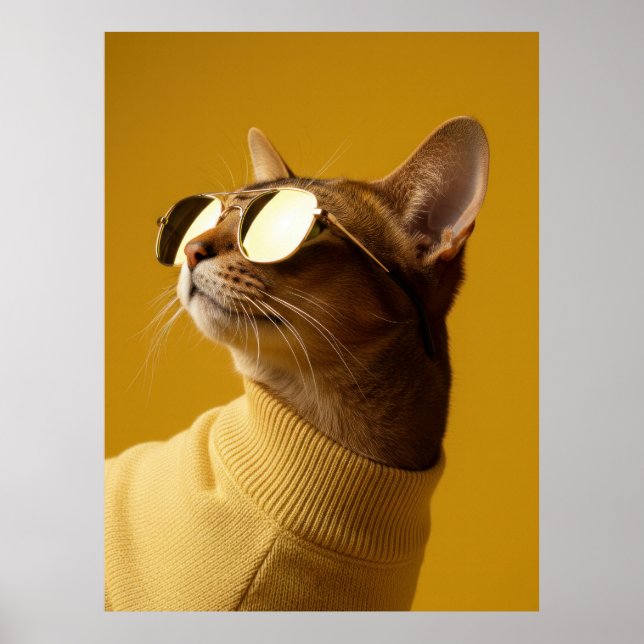 Cool Abyssinian Cat with Sunglasses and Turtleneck Poster (Framsidan)