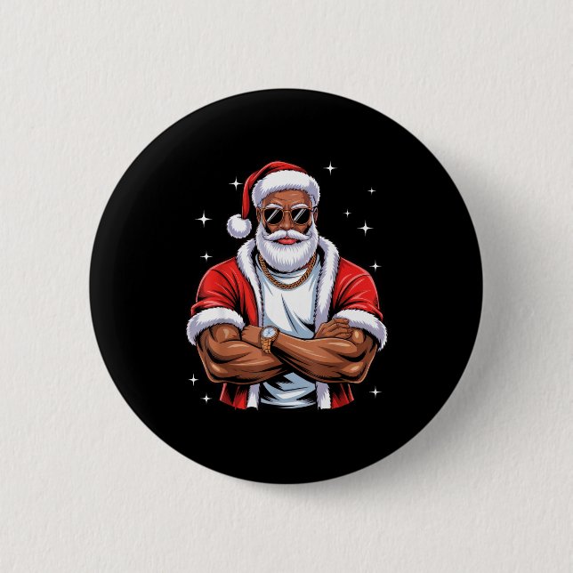 Cool African American Santa Black Christmas Pajama Knapp (Framsida)