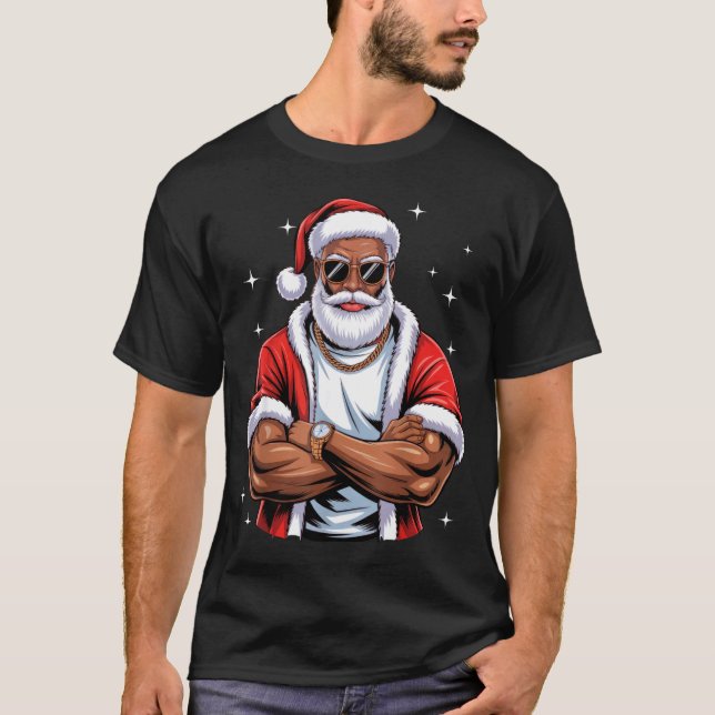 Cool African American Santa Black Christmas Pajama T Shirt (Framsida)