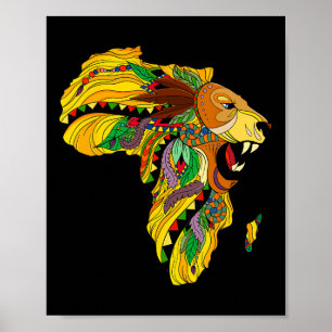 Cool Afrika Karta Lejon Tril Afrikansk Kung Svart Poster
