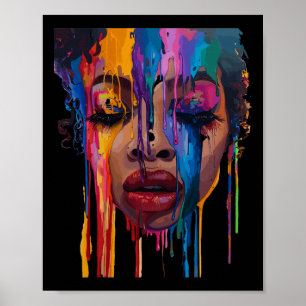 Cool afrikansk kvinna Afro Färg Målad ansikte June Poster
