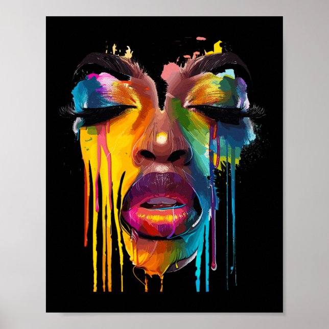 Cool afrikansk kvinna Afro färg Målad ansikte June Poster (Framsidan)