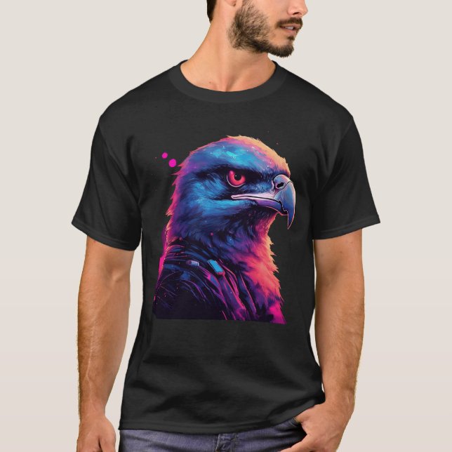Cool Amerikansk Djärv Örn i Synthwave-Effekt T Shirt (Framsida)