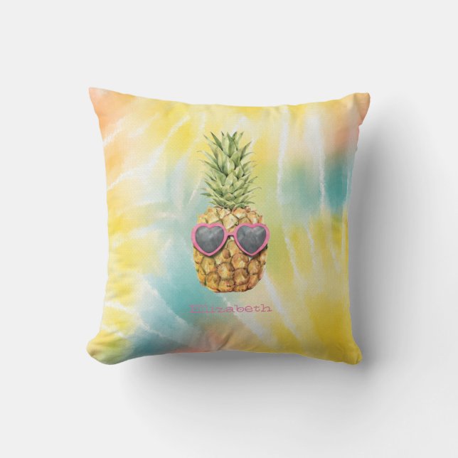 Cool Ananas, Watercolor Regnbåge Tie Dye  Kudde (Framsida)