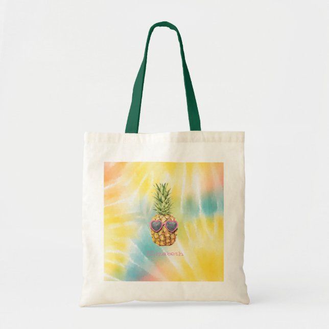 Cool Ananas, Watercolor Regnbåge Tie Dye  Tygkasse (Framsidan)