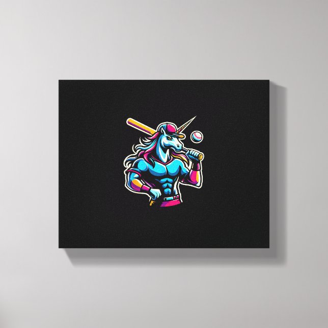 Cool Angry Unicorn Playing Baseball Ball Bat Baseb Canvastryck (Framsida)