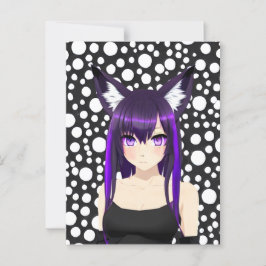 Cool Anime-flicka med lila hår och ögon födelsedag Vykort