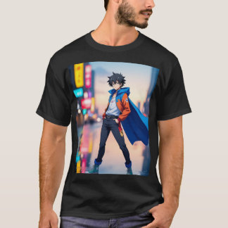 Cool Anime Pojke i Neon Stad – Stylish Anime Karak T Shirt