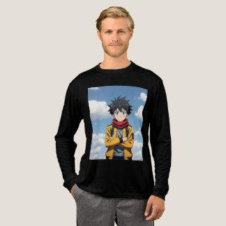 Cool Anime Pojke med Blå Ögon och Gul Jacka – T Shirt