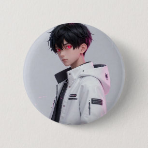 Cool Anime-pojke med röda ögon Techwear-märke/Pin Knapp