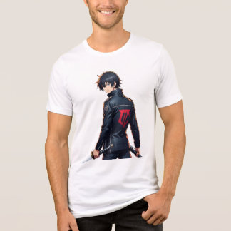 Cool Anime Pojke med Svärd och Svart Jacka i Stad T Shirt
