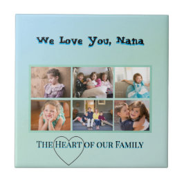 Cool Aqua 6-Photo Family Tribute Kakelplatta