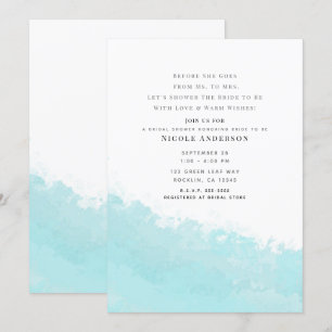 Cool Aqua Blå Våg Stänk Strand Bröllopsdusch Inbjudningar
