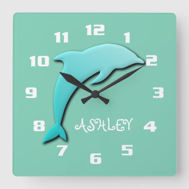 Cool Aqua Blue Dolfins Monogram Stor Klocka (Framsida)