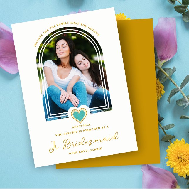 Cool Arch Fancy Jr Bridesmaid Blue Heart Photo Inbjudningar (Skapare uppladdad)