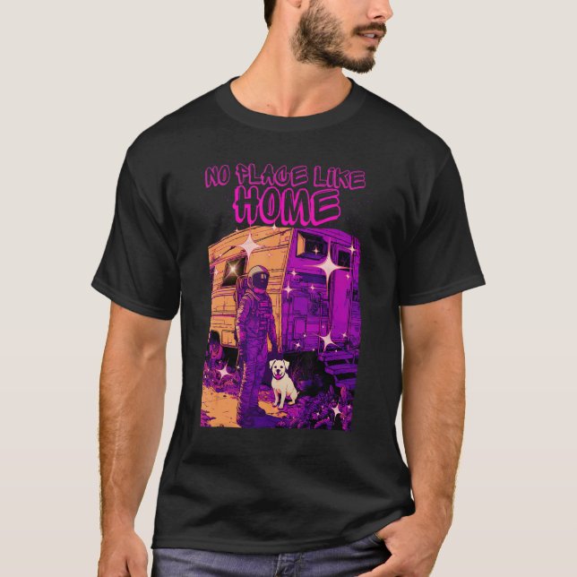 Cool Astronaut & Dog No Place Like Home Space Grap T Shirt (Framsida)