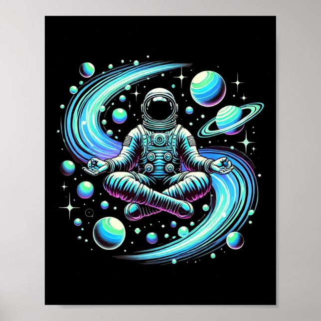 Cool astronaut mediterar i rymdyoga meditation poster (Framsidan)