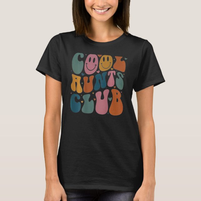 Cool Aunt Club Groovy Retro Smile Heart on back T Shirt (Framsida)