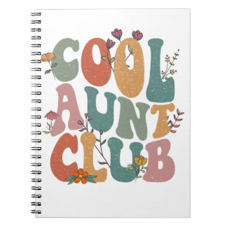 Cool aunt club, retro floral text, fun gift tee anteckningsbok
