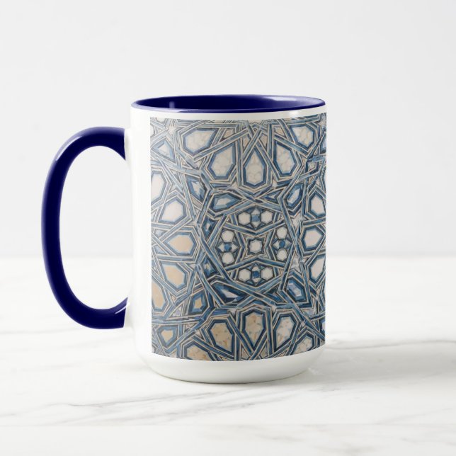 Cool Azure & White Ceramic Tile Geometric Pattern Mugg (Vänster)