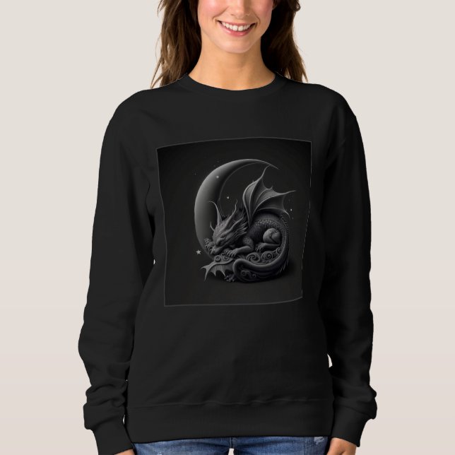 Cool Baby Dragon Illustration Night Moon Women Men T Shirt (Framsida)