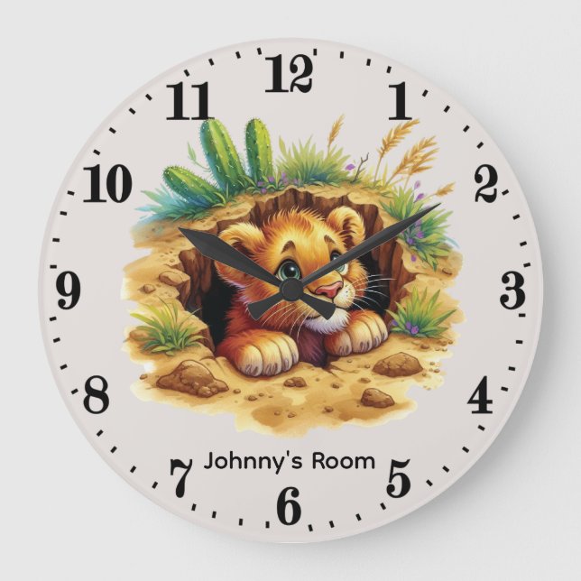 Cool baby lion add name boys nursery  stor klocka (Framsida)
