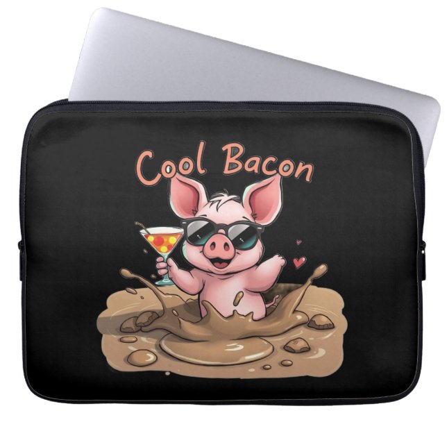 "Cool Bacon" Piglet in Sunglasses Laptop Fodral (Framsidan)
