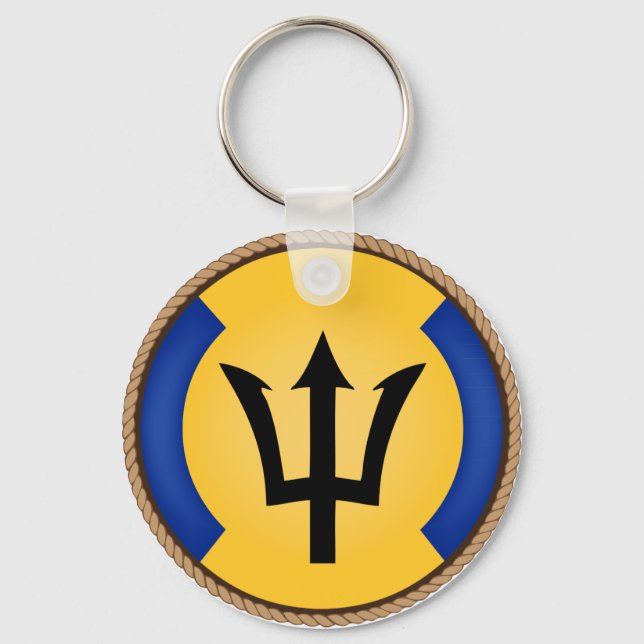 Cool Barbados flagga sigill Nyckelring (Framsida)