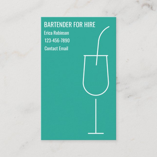 Cool Bartender For Hire Business Cards Visitkort (Framsida)