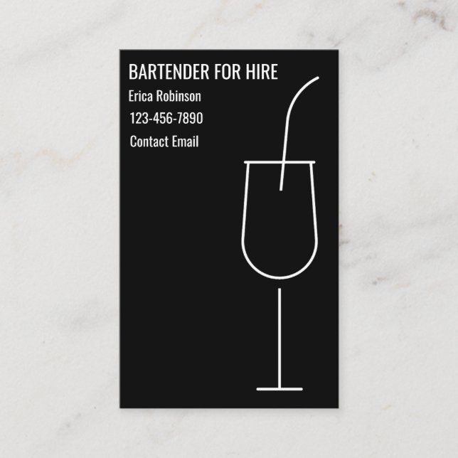 Cool Bartender For Hire Business Cards Visitkort (Framsida)