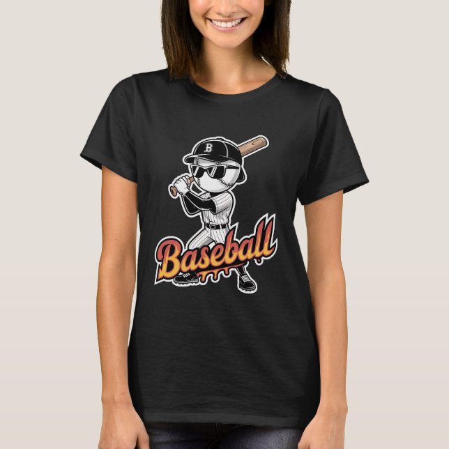 Cool Baseball Mascot Sunglasses Flaming Text Boys  T Shirt (Framsida)