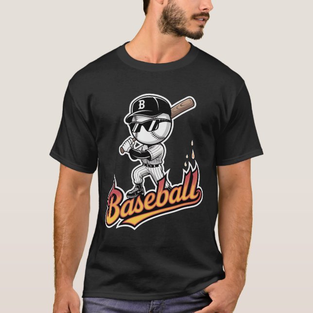 Cool Baseball Mascot Sunglasses Flaming Text Boys  T Shirt (Framsida)