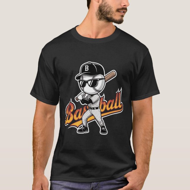Cool Baseball Mascot Sunglasses Flaming Text Boys  T Shirt (Framsida)