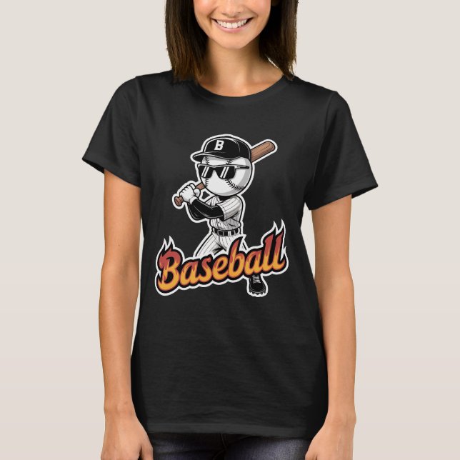 Cool Baseball Mascot Sunglasses Flaming Text Boys  T Shirt (Framsida)