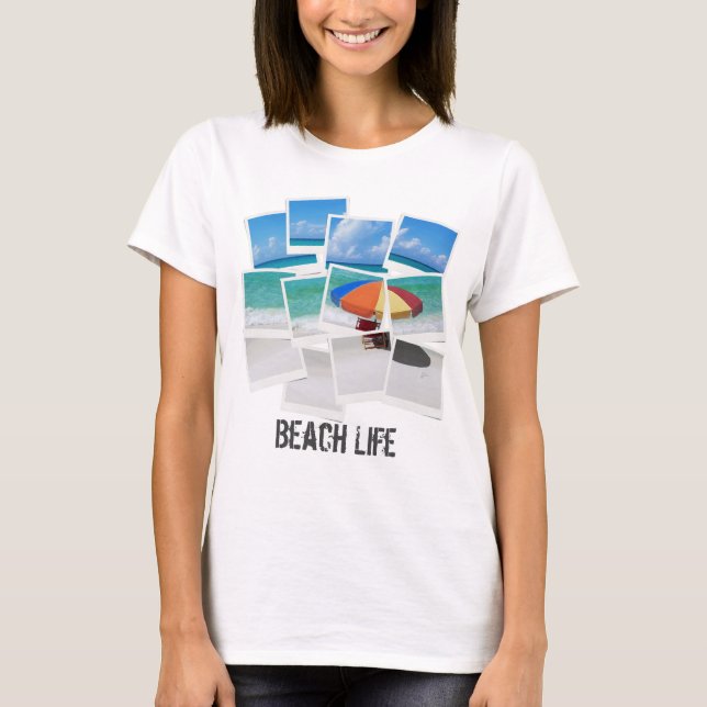 Cool Beach Life Paraply Fotoram Kollage T Shirt (Framsida)