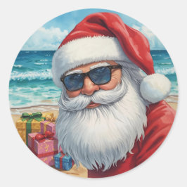 Cool Beach Santa-klistermärke – Tropiska Holiday V Runt Klistermärke
