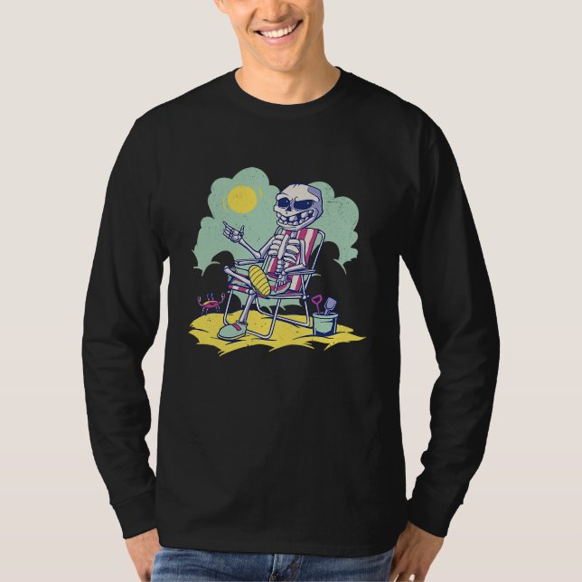Cool Beach Vacation Skeleton Summer Time Crab Scho T Shirt (Framsida)