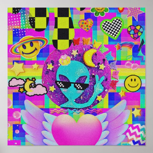 Cool Beans Alien | Rolig Retro Trippig Alienkonst Poster (Framsidan)